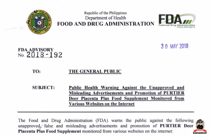 Riway Purtier - FDA Philippines Warning
